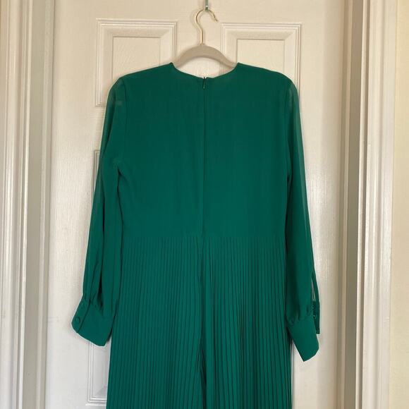ZARA Green Pleated Jumpsuit Size Medium Long Sleeves Event Blogger Fave - Picture 8 of 9